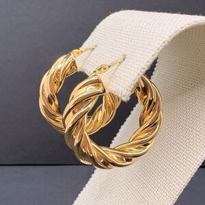 Milor Italy Bronze Twisted Hoop Gold Tone Pierced Earrings Classic 1"